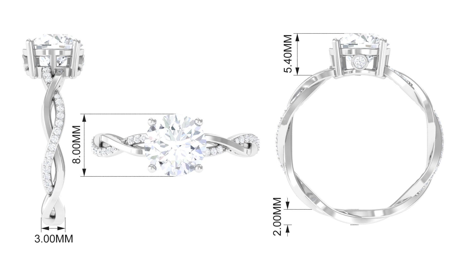 Rosec Jewels-2.25 CT Round Cut Solitaire Moissanite Braided Ring in Prong Setting and Hidden Style