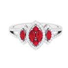 Split Shank Lab Grown Ruby and Diamond Cluster Engagement Ring Lab Created Ruby - ( AAAA ) - Quality - Rosec Jewels