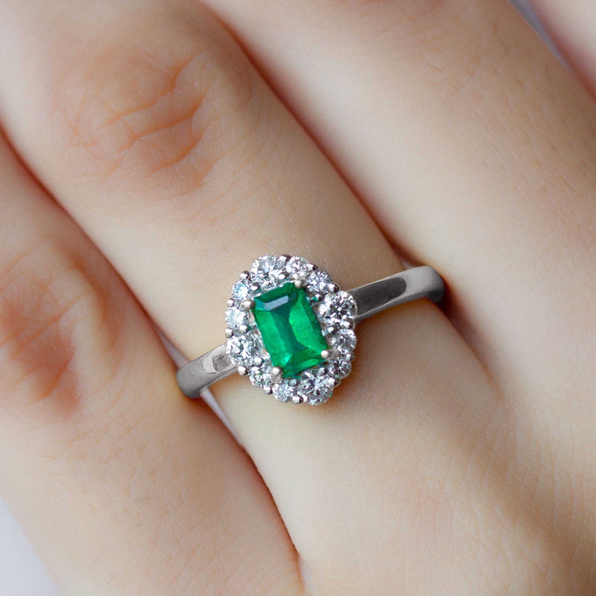 Octagon Cut Emerald Engagement Ring with Diamond Halo Emerald - ( AAA ) - Quality - Rosec Jewels