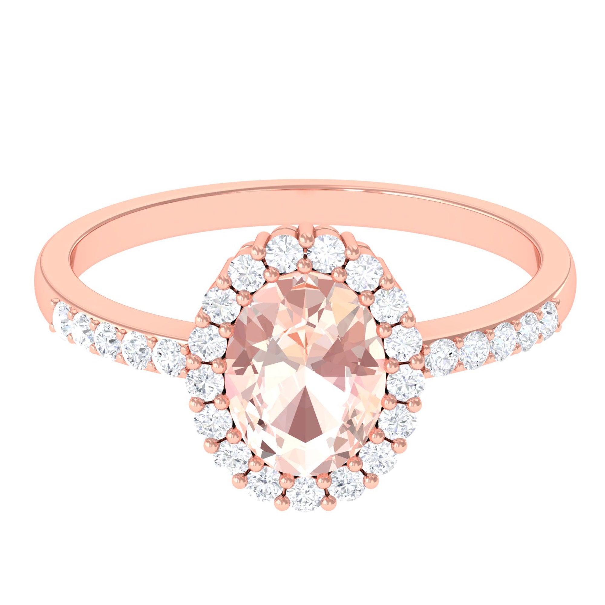 Oval Morganite Simple Engagement Ring with Diamond Morganite - ( AAA ) - Quality - Rosec Jewels