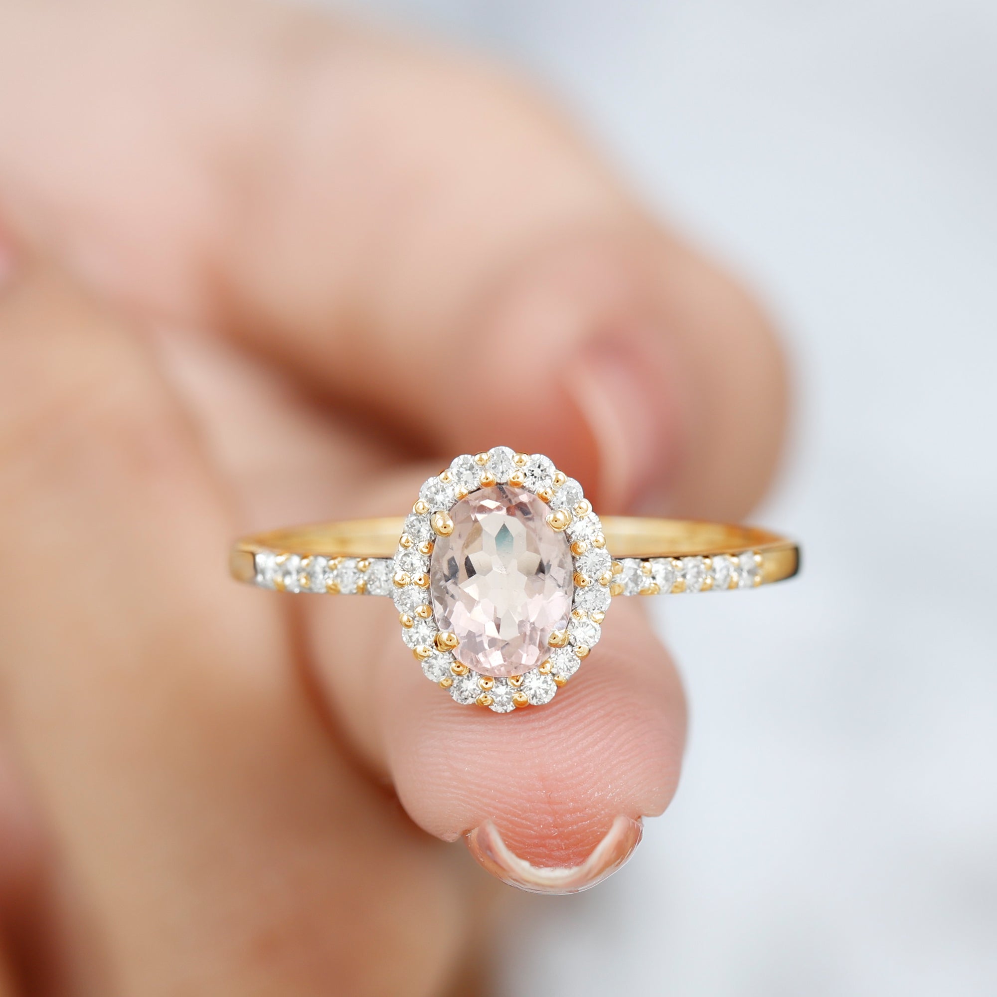 Oval Morganite Simple Engagement Ring with Diamond Morganite - ( AAA ) - Quality - Rosec Jewels