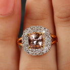 Genuine Morganite Engagement Ring with Diamond Morganite - ( AAA ) - Quality - Rosec Jewels