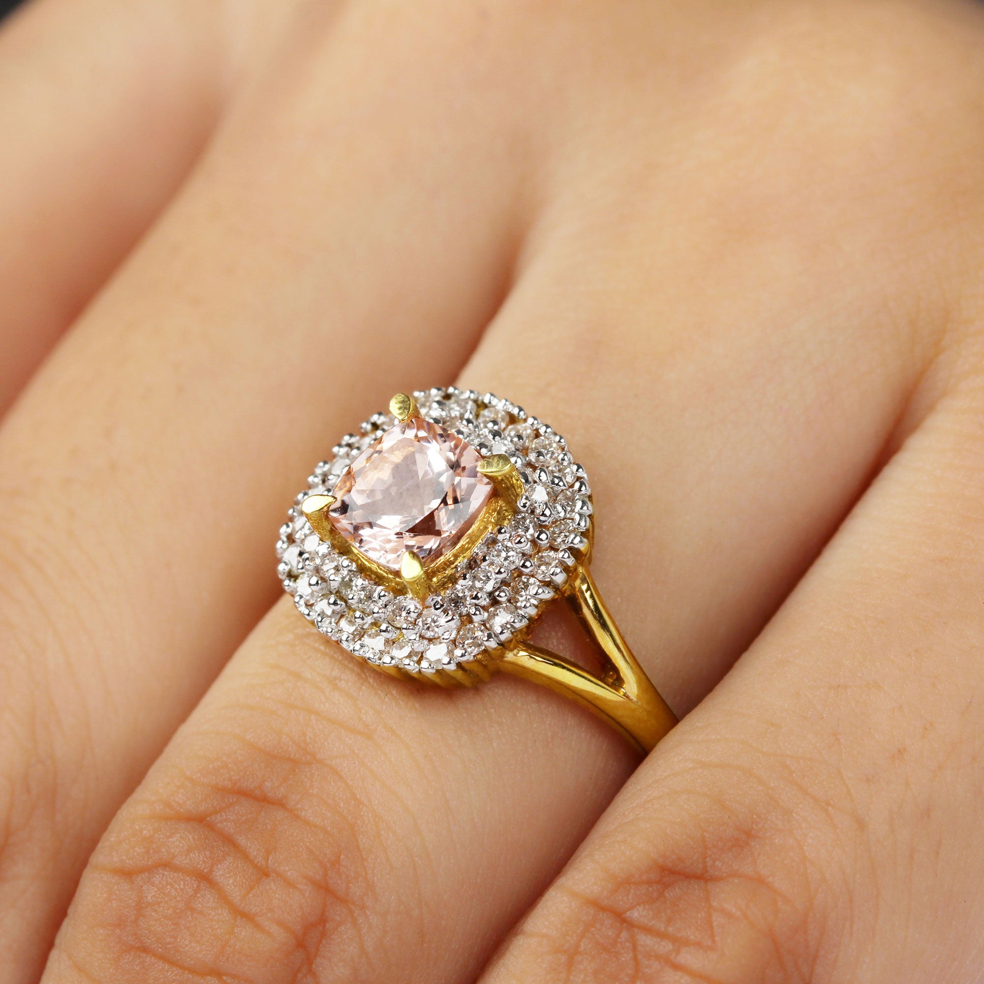 Genuine Morganite Engagement Ring with Diamond Morganite - ( AAA ) - Quality - Rosec Jewels