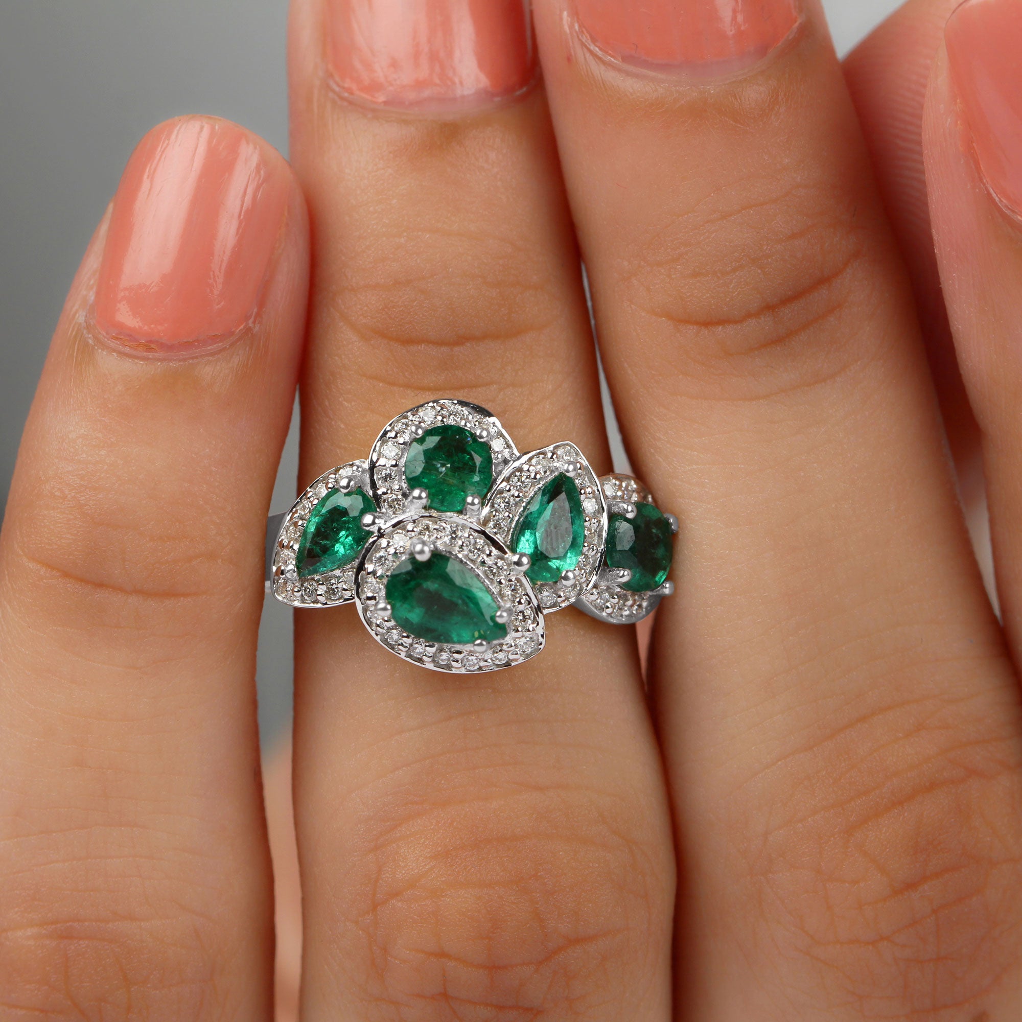 May Birthstone 1.75 CT Emerald Cocktail Engagement Ring with Diamond Accent Emerald - ( AAA ) - Quality - Rosec Jewels