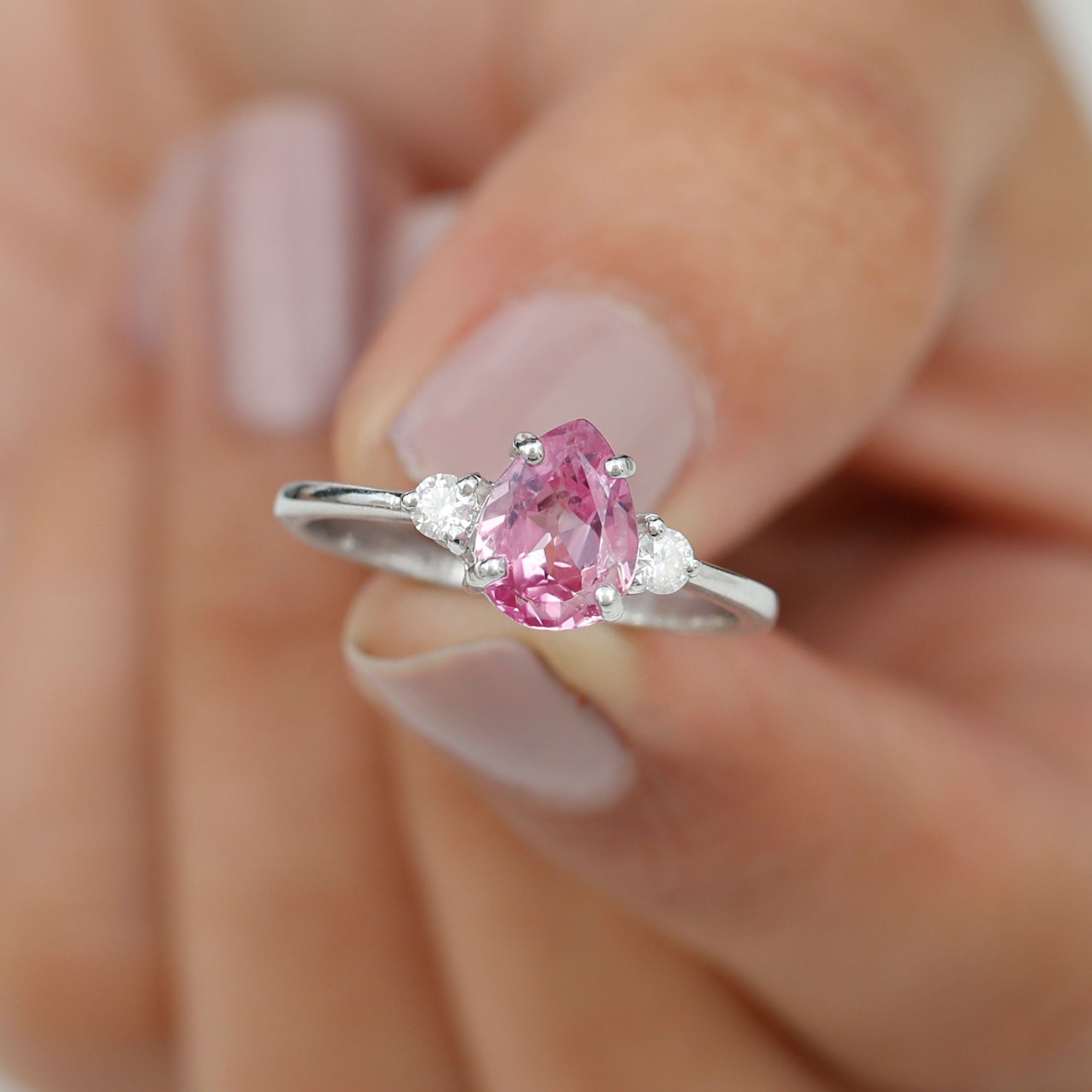 Lab Grown Pink Sapphire Solitaire Ring with Diamond Lab Created Pink Sapphire - ( AAAA ) - Quality - Rosec Jewels