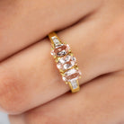 Oval Cut Morganite Three Stone Engagement Ring with Diamond Morganite - ( AAA ) - Quality - Rosec Jewels