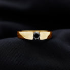 5 MM Round Cut Black Diamond Solitaire Band in Tension Mount Setting Black Diamond - ( AAA ) - Quality - Rosec Jewels