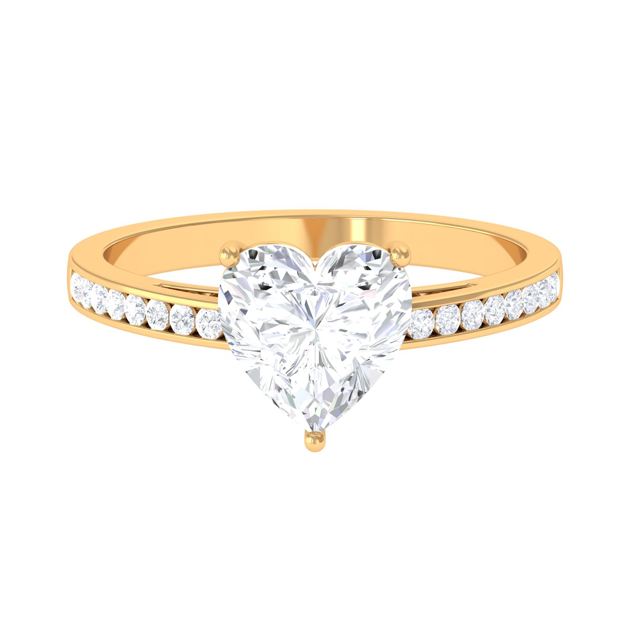 2.5 CT Heart Moissanite Solitaire Ring with Channel Set Side Stones Moissanite - ( D-VS1 ) - Color and Clarity - Rosec Jewels