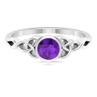 Bezel Set Round Shape Amethyst Solitaire Ring with Celtic Knot Amethyst - ( AAA ) - Quality - Rosec Jewels