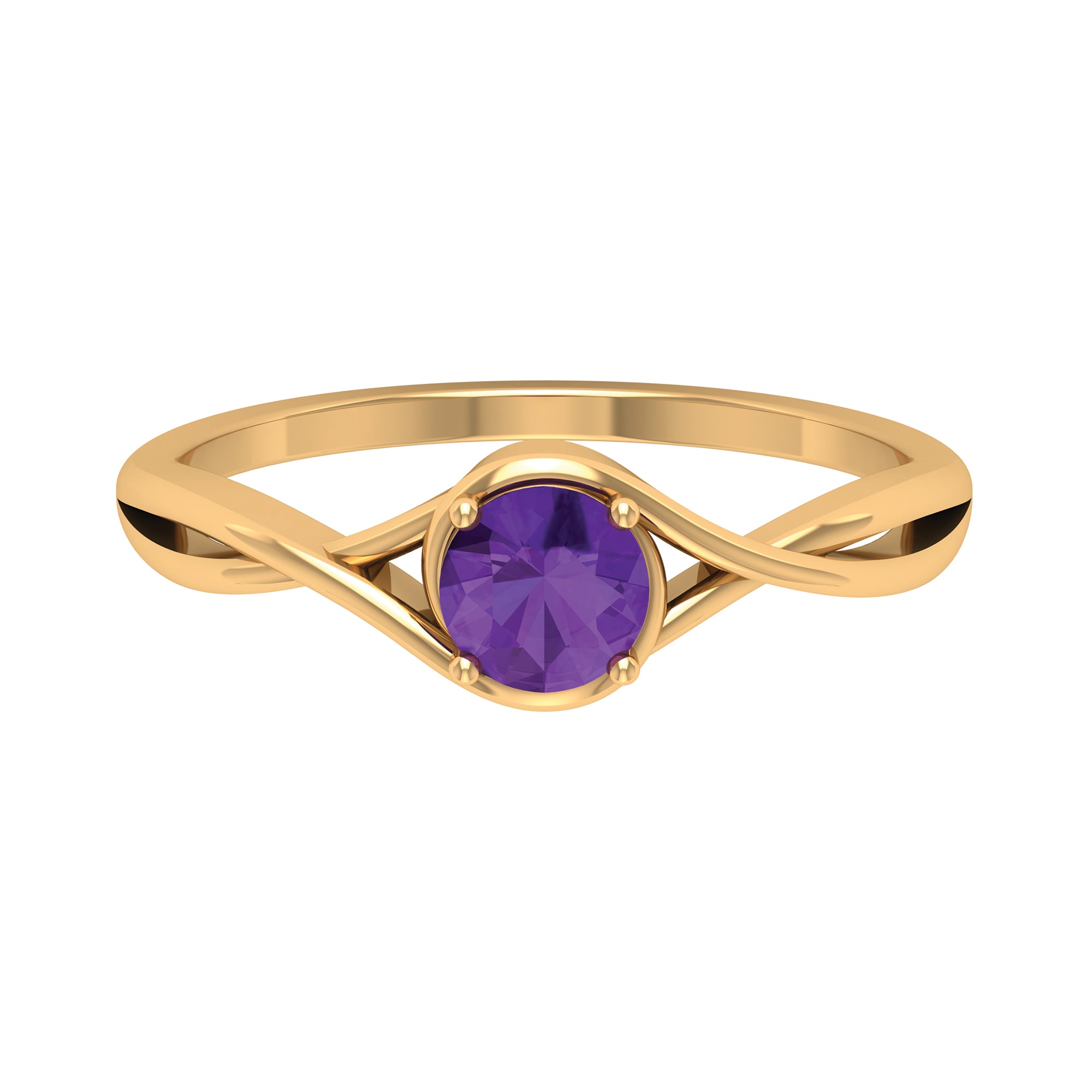 5 MM Round Shape Amethyst Solitaire Ring in Four Prong Setting with Crossover Shank Amethyst - ( AAA ) - Quality - Rosec Jewels