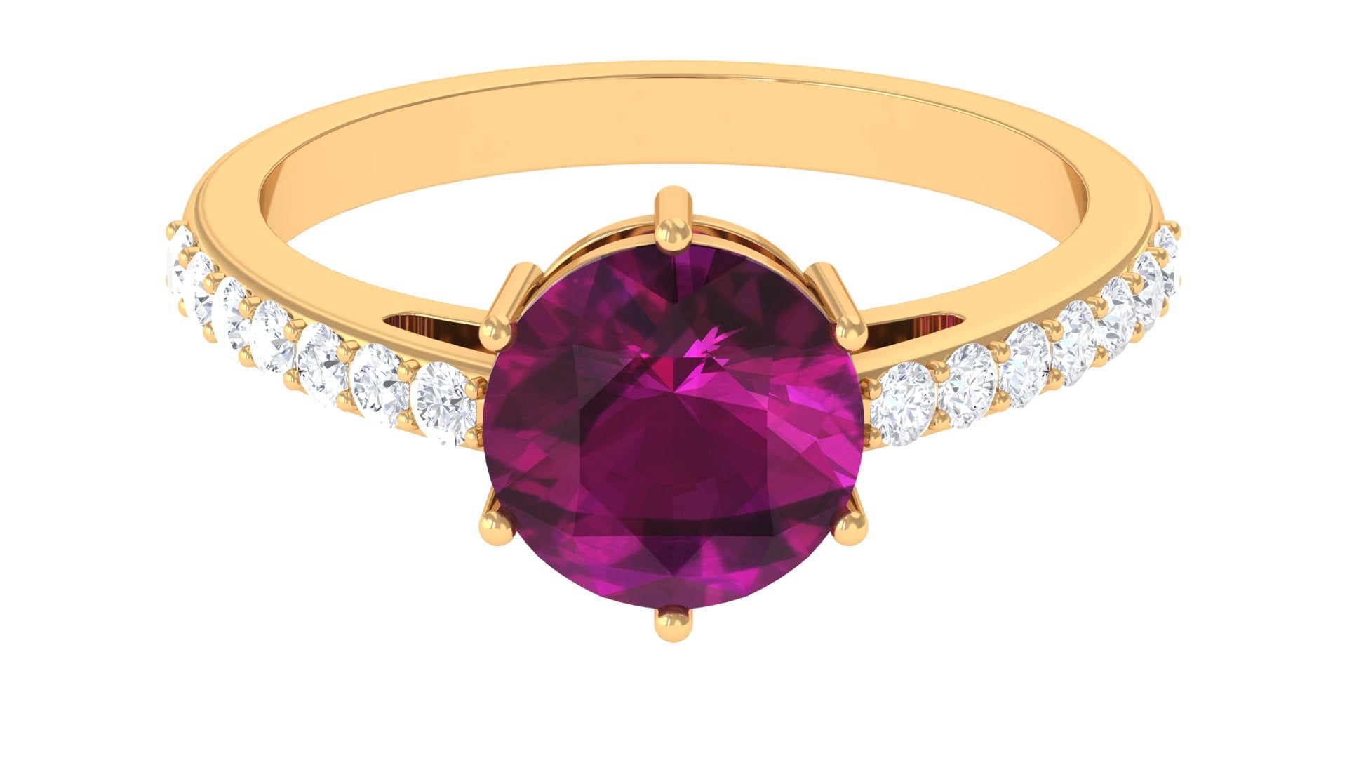 2.75 CT Genuine Rhodolite Engagement Ring with Moissanite Stones Rhodolite - ( AAA ) - Quality - Rosec Jewels