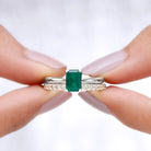 Octagon cut Lab Grown Emerald Solitaire Ring Set with Moissanite Lab Created Emerald - ( AAAA ) - Quality - Rosec Jewels