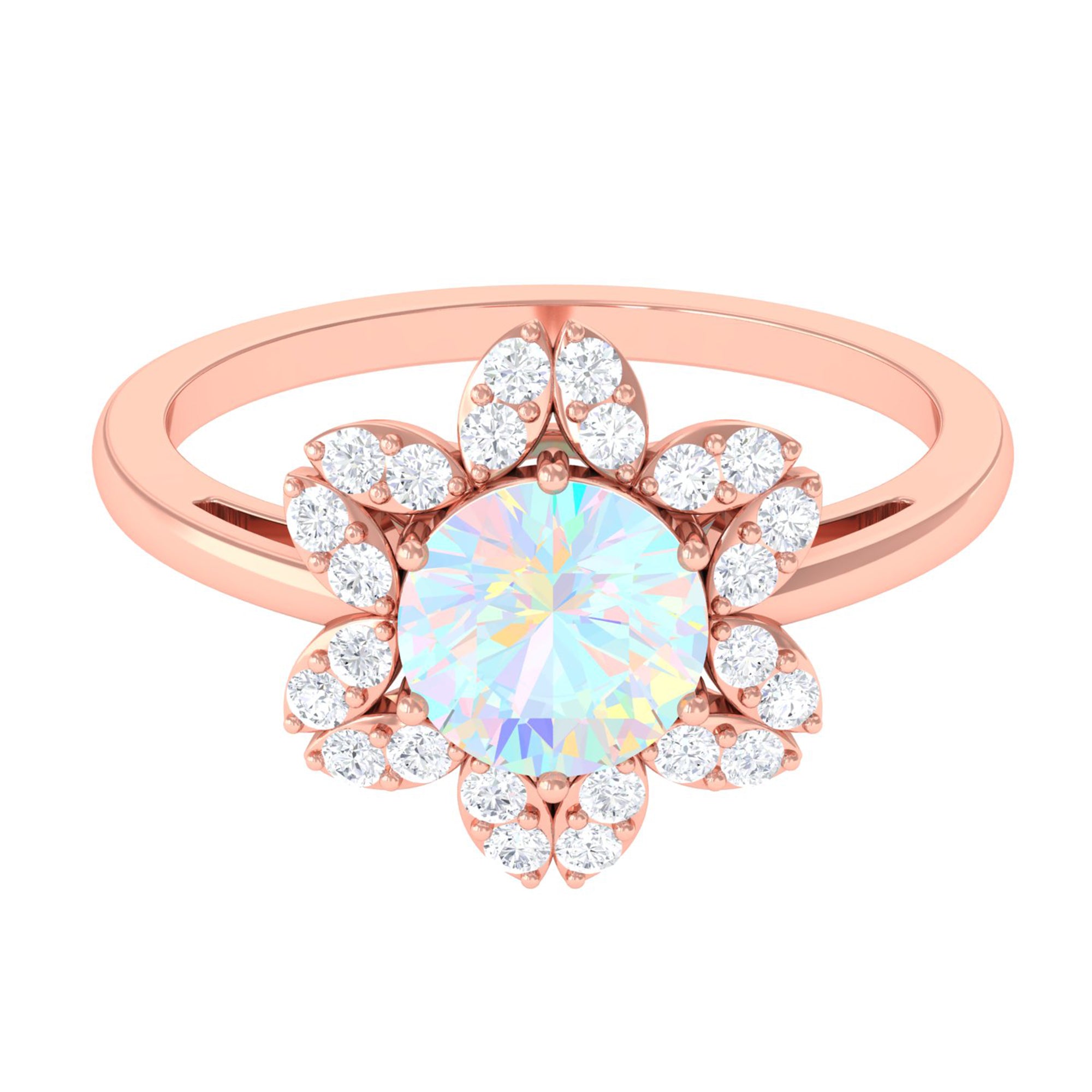 Natural Ethiopian Opal and Diamond Flower Halo Ring Ethiopian Opal - ( AAA ) - Quality - Rosec Jewels