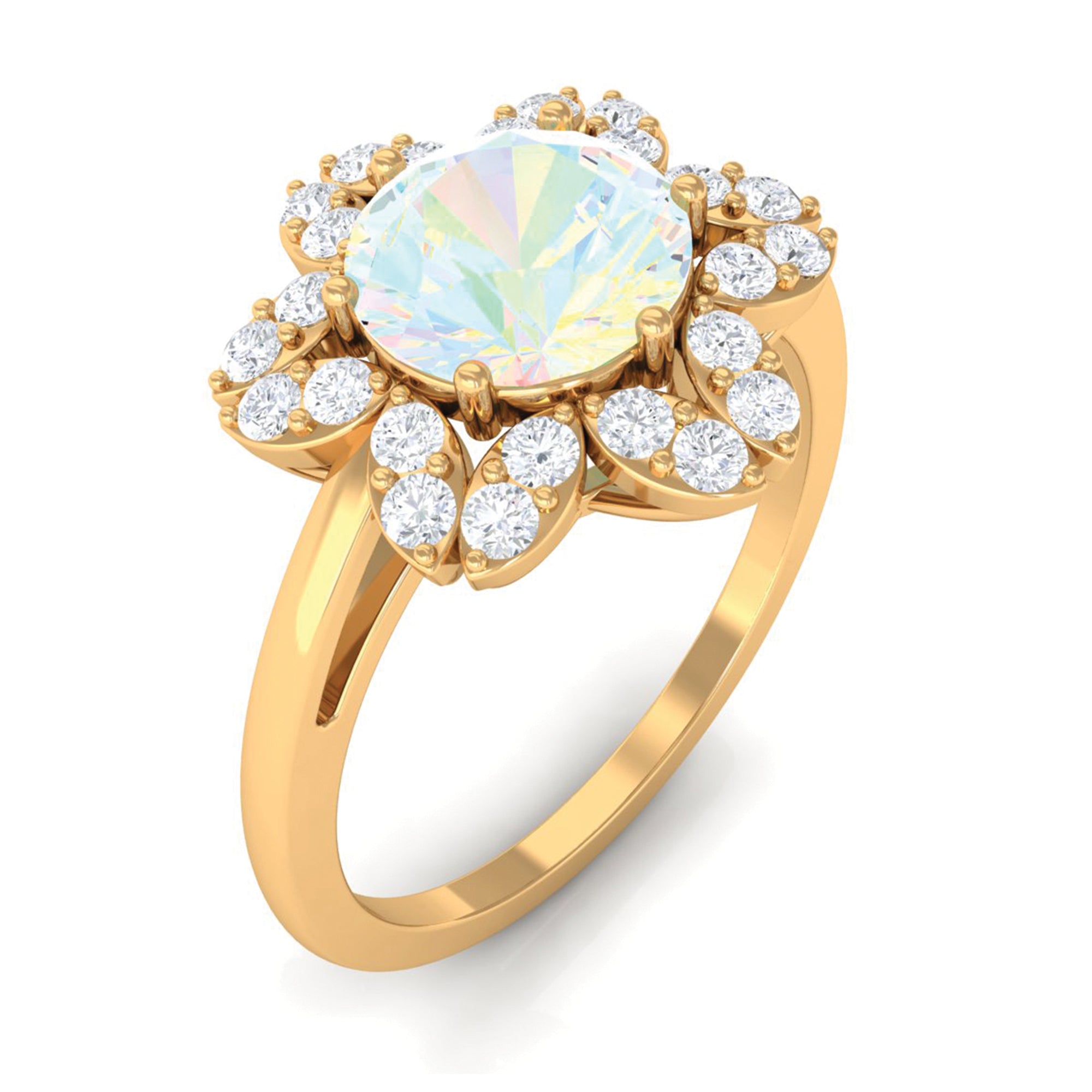 Natural Ethiopian Opal and Diamond Flower Halo Ring Ethiopian Opal - ( AAA ) - Quality - Rosec Jewels