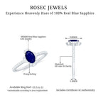 1 CT Oval Cut Blue Sapphire Classic Solitaire Ring with Diamond Halo Blue Sapphire - ( AAA ) - Quality - Rosec Jewels