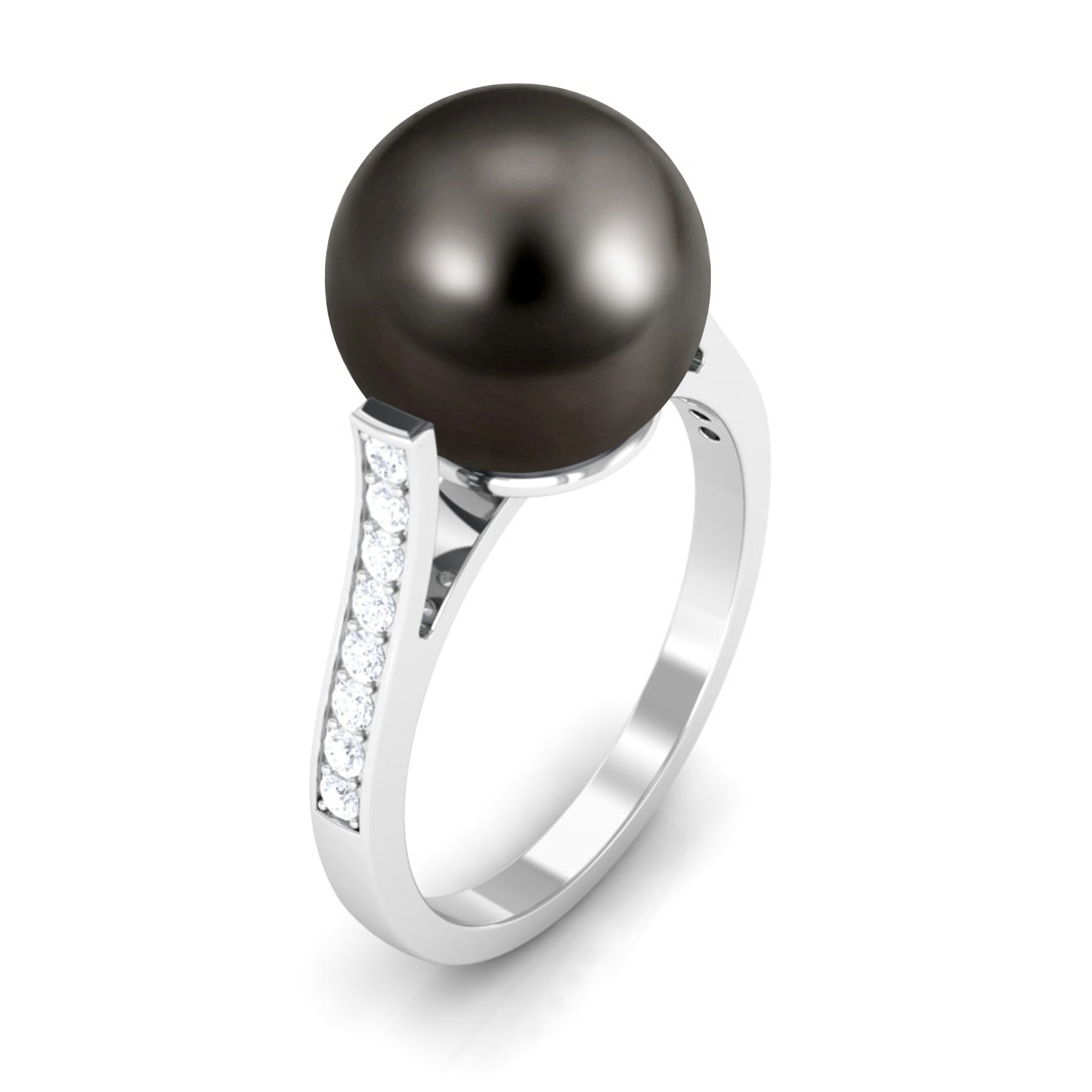 Real Tahitian Pearl Solitaire Engagement Ring with Diamond Tahitian pearl - ( AAA ) - Quality - Rosec Jewels