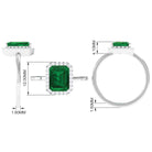 Lab Grown Emerald Octagon Statement Engagement Ring with Diamond Halo Lab Created Emerald - ( AAAA ) - Quality - Rosec Jewels