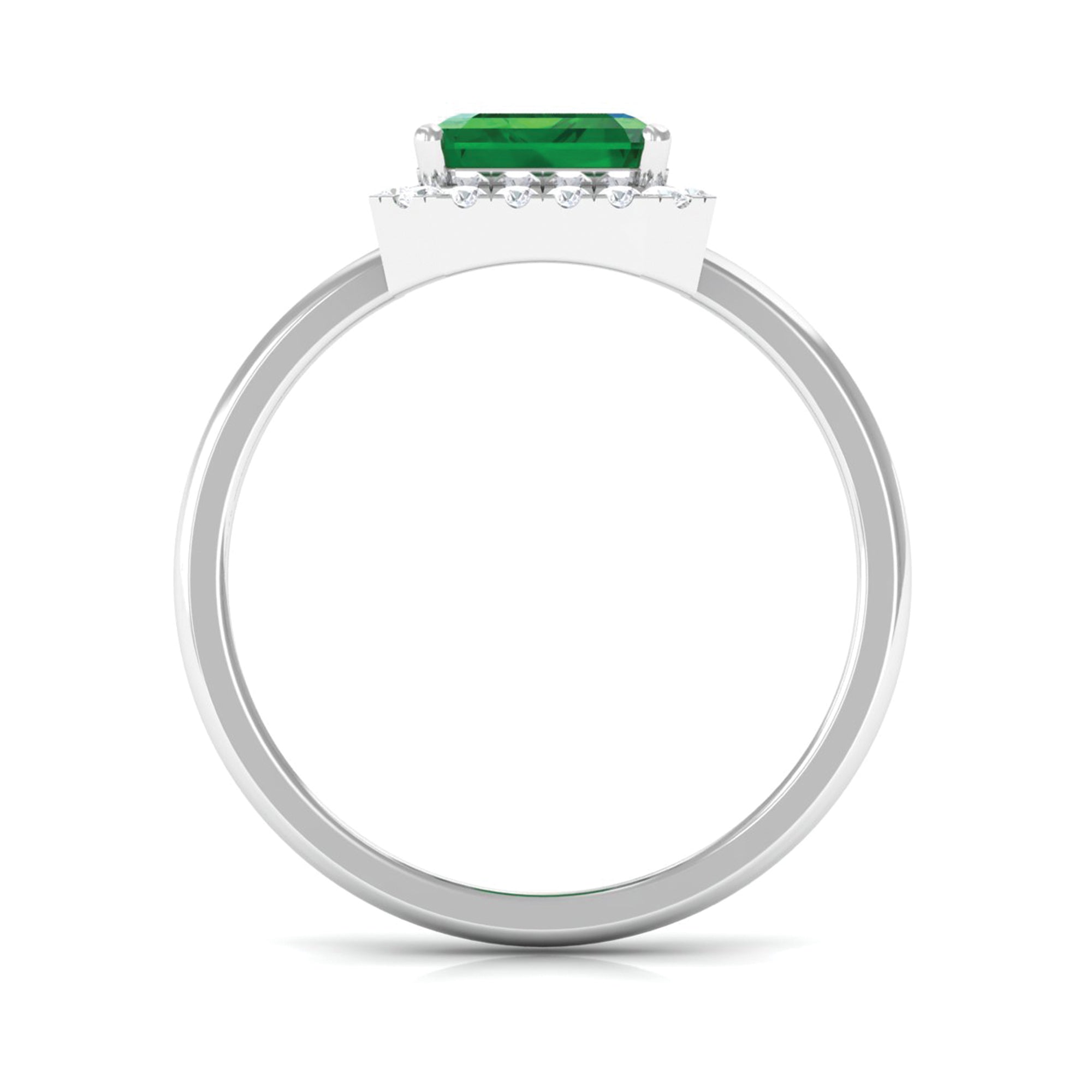 Lab Grown Emerald Octagon Statement Engagement Ring with Diamond Halo Lab Created Emerald - ( AAAA ) - Quality - Rosec Jewels