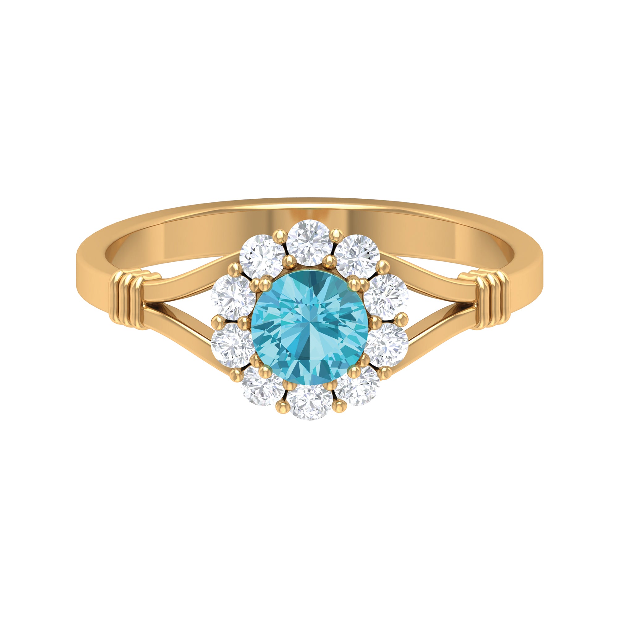 1 CT Swiss Blue Topaz and Diamond Halo Split Shank Ring Swiss Blue Topaz - ( AAA ) - Quality - Rosec Jewels