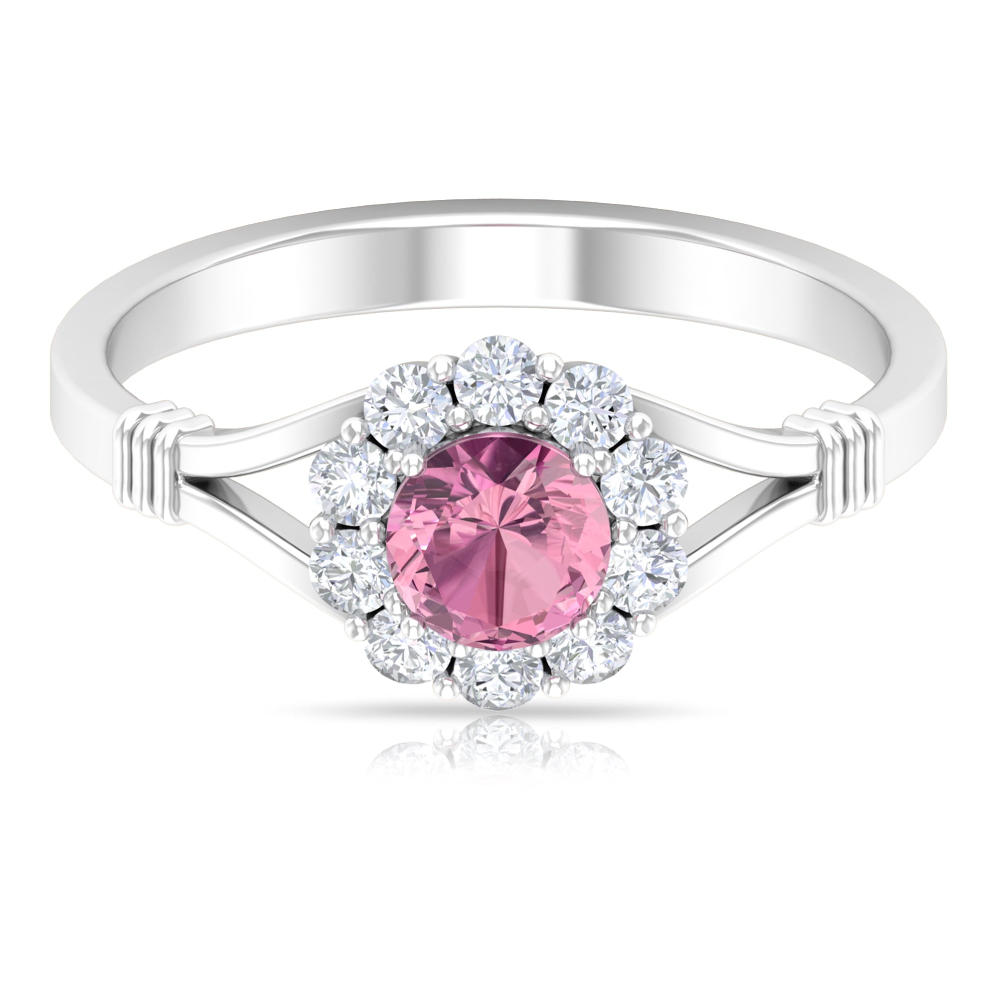 1 CT Pink Tourmaline and Diamond Halo Split Shank Ring Pink Tourmaline - ( AAA ) - Quality - Rosec Jewels