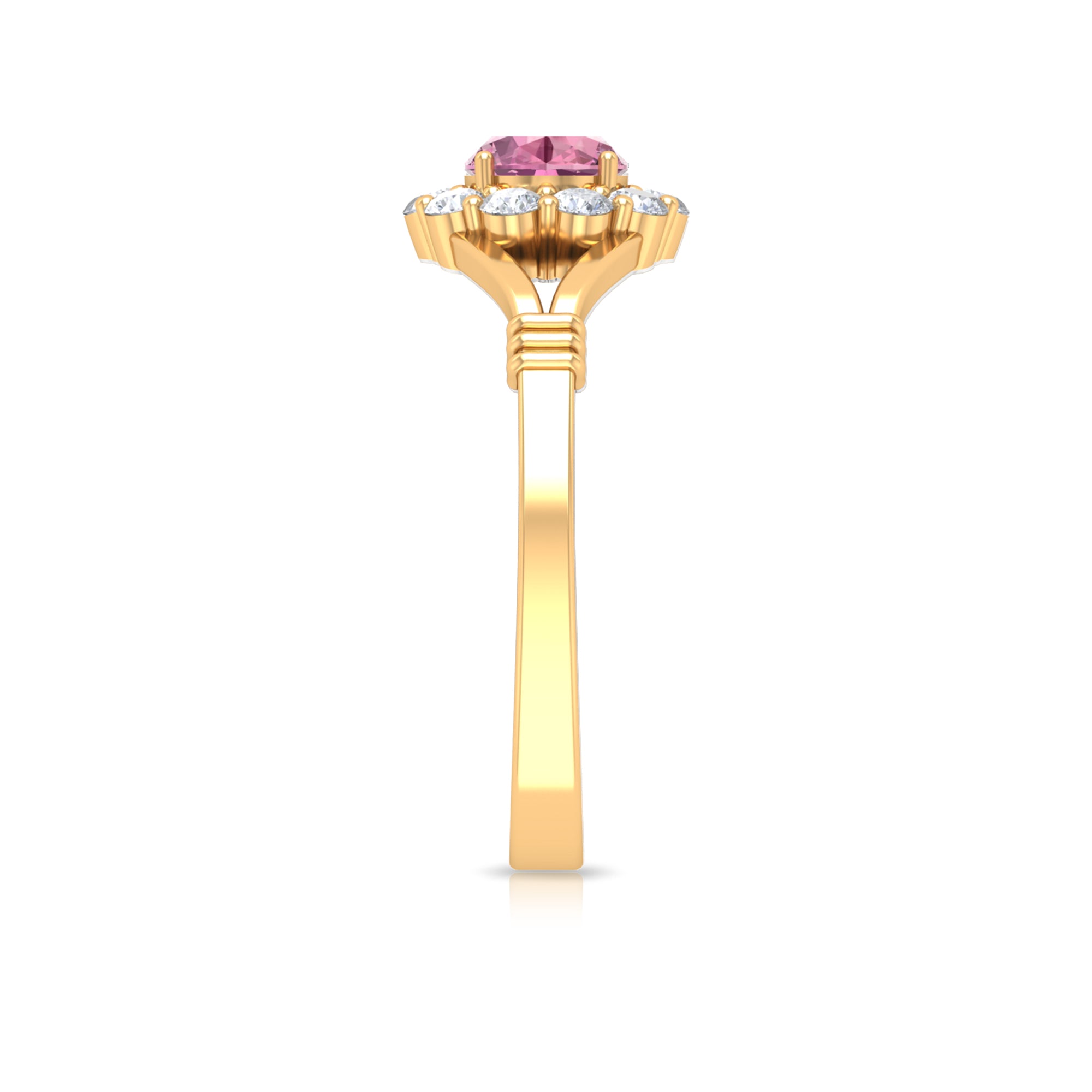 1 CT Pink Tourmaline and Diamond Halo Split Shank Ring Pink Tourmaline - ( AAA ) - Quality - Rosec Jewels