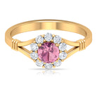 1 CT Pink Tourmaline and Diamond Halo Split Shank Ring Pink Tourmaline - ( AAA ) - Quality - Rosec Jewels