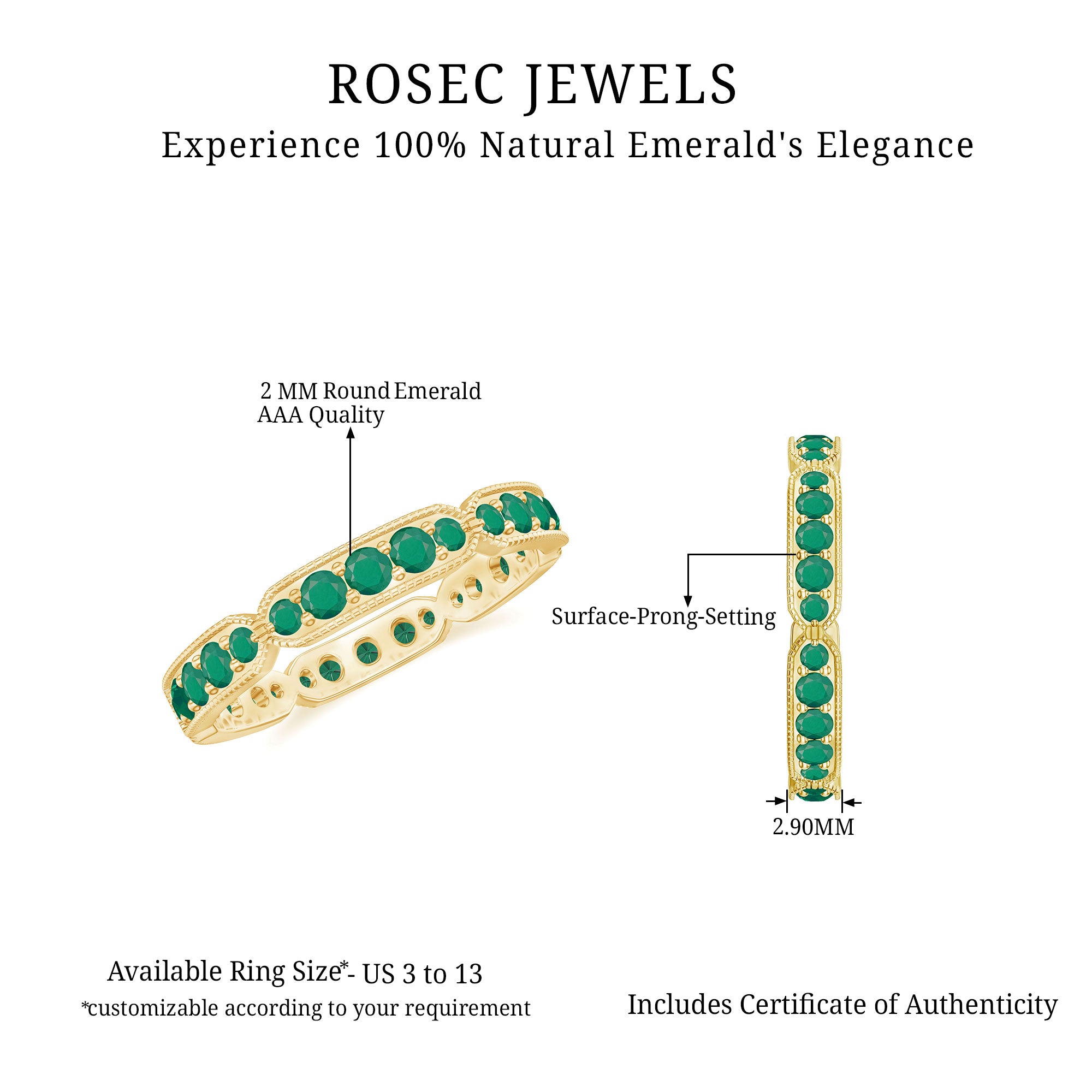 1 CT Emerald Eternity Ring in Pin Point Setting for Women Emerald - ( AAA ) - Quality - Rosec Jewels