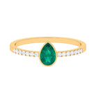 Pear Cut Emerald Solitaire Ring with Diamond Emerald - ( AAA ) - Quality - Rosec Jewels