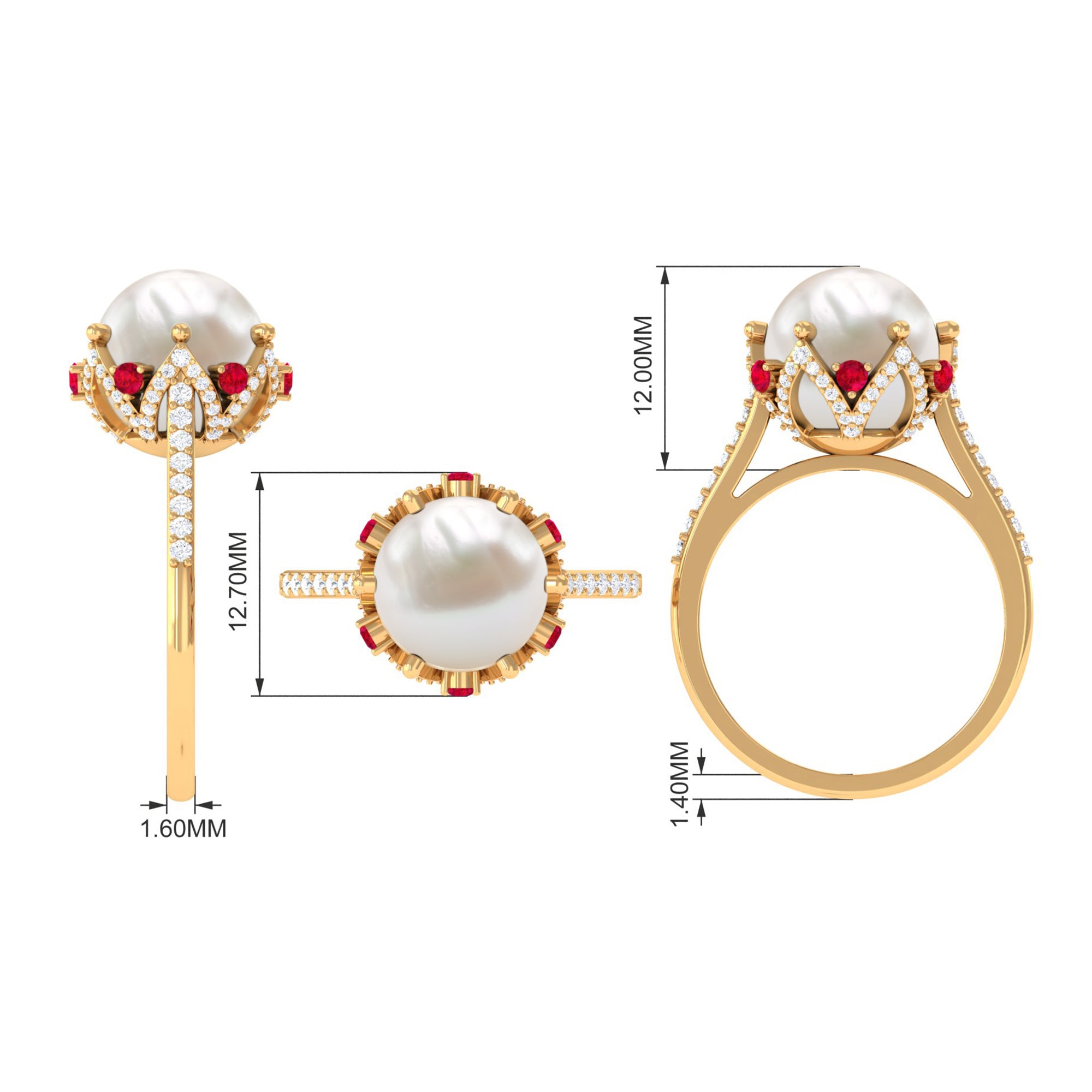 Freshwater Pearl and Created Ruby Cocktail Ring with Moissanite Accent Freshwater Pearl - ( AAA ) - Quality - Rosec Jewels