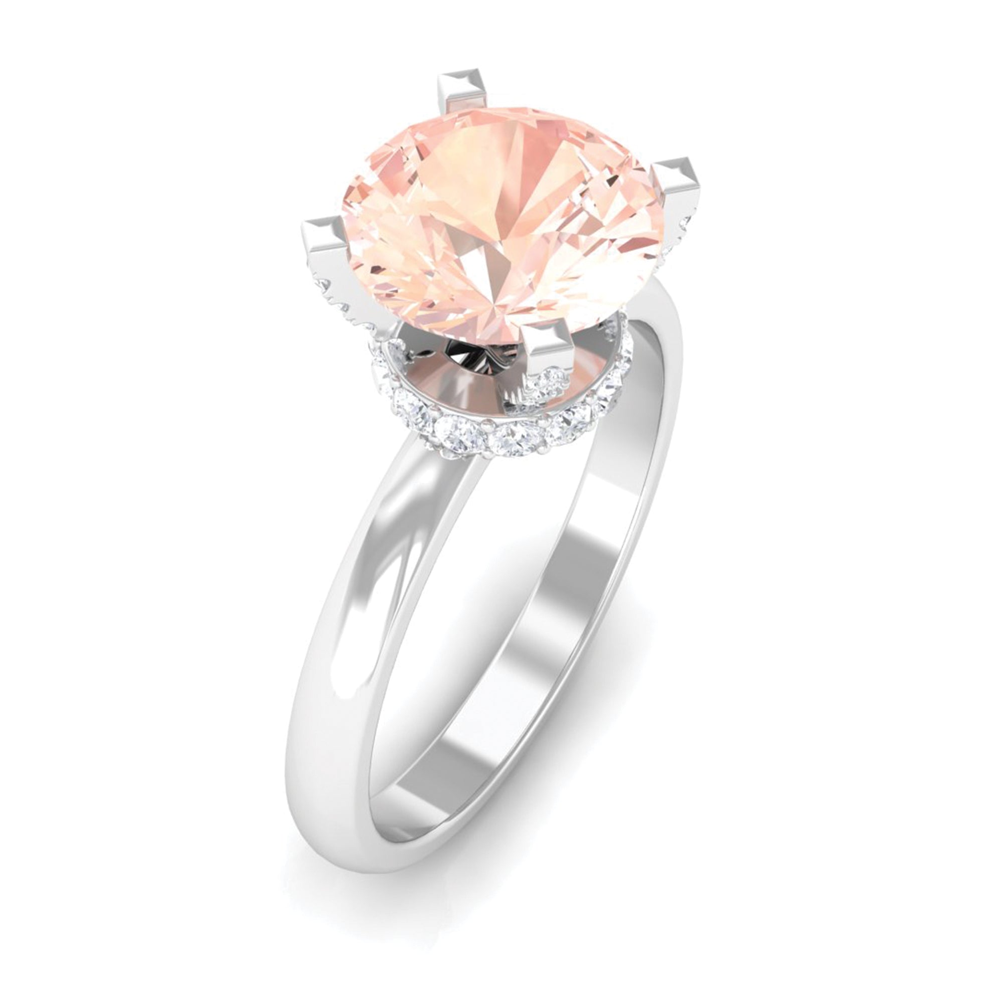 Morganite Solitaire Engagement Ring with Diamond Morganite - ( AAA ) - Quality - Rosec Jewels