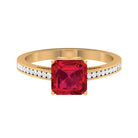 4.25 CT Asscher Cut Created Ruby Solitaire Engagement Ring with Diamond Side Stones Lab Created Ruby - ( AAAA ) - Quality - Rosec Jewels