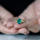 Created Emerald Solitaire Teardrop Ring with Hidden Moissanite Lab Created Emerald - ( AAAA ) - Quality - Rosec Jewels