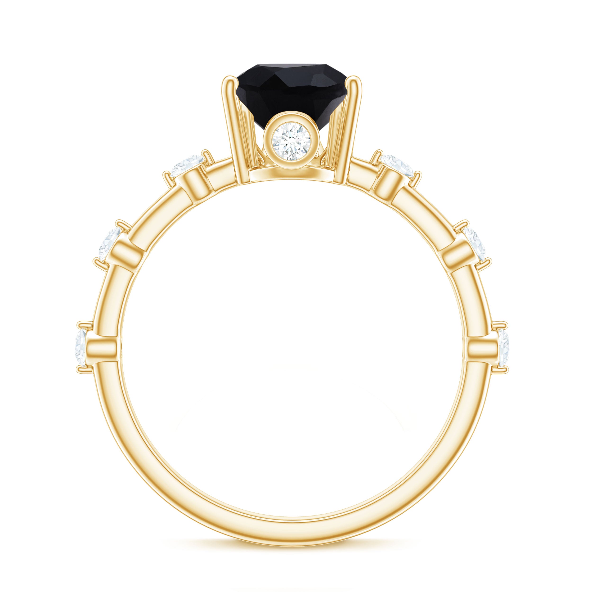 Pear Shape Black Onyx Solitaire Engagement Ring with Diamond Black Onyx - ( AAA ) - Quality - Rosec Jewels