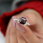 8 MM Asscher Cut Garnet Solitaire Ring with Twisted Rope Garnet - ( AAA ) - Quality - Rosec Jewels