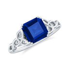 Asscher Cut Lab Grown Blue Sapphire Solitaire Celtic Knot Ring Lab Created Blue Sapphire - ( AAAA ) - Quality - Rosec Jewels