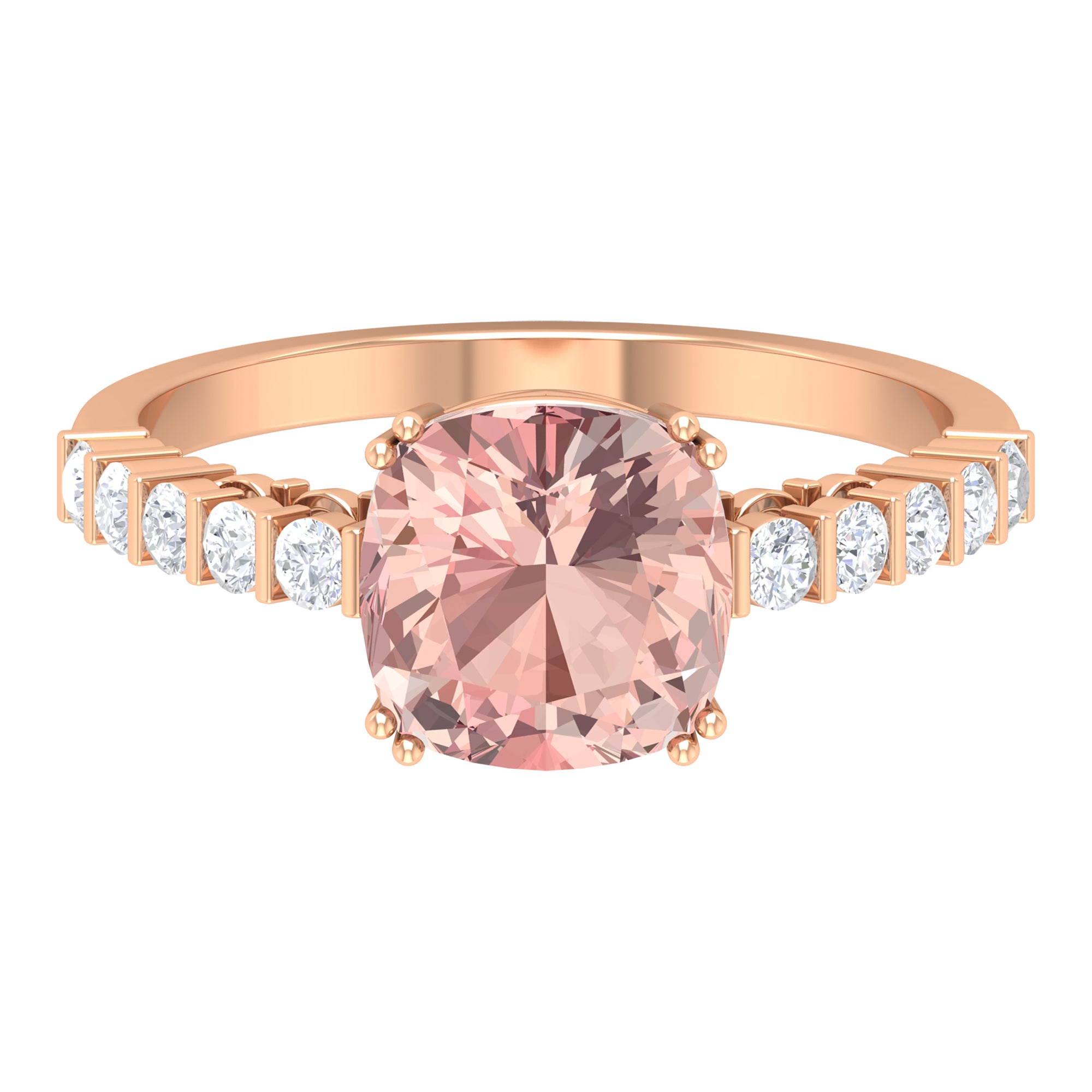 Cushion Morganite Solitaire Engagement Ring with Diamond Morganite - ( AAA ) - Quality - Rosec Jewels