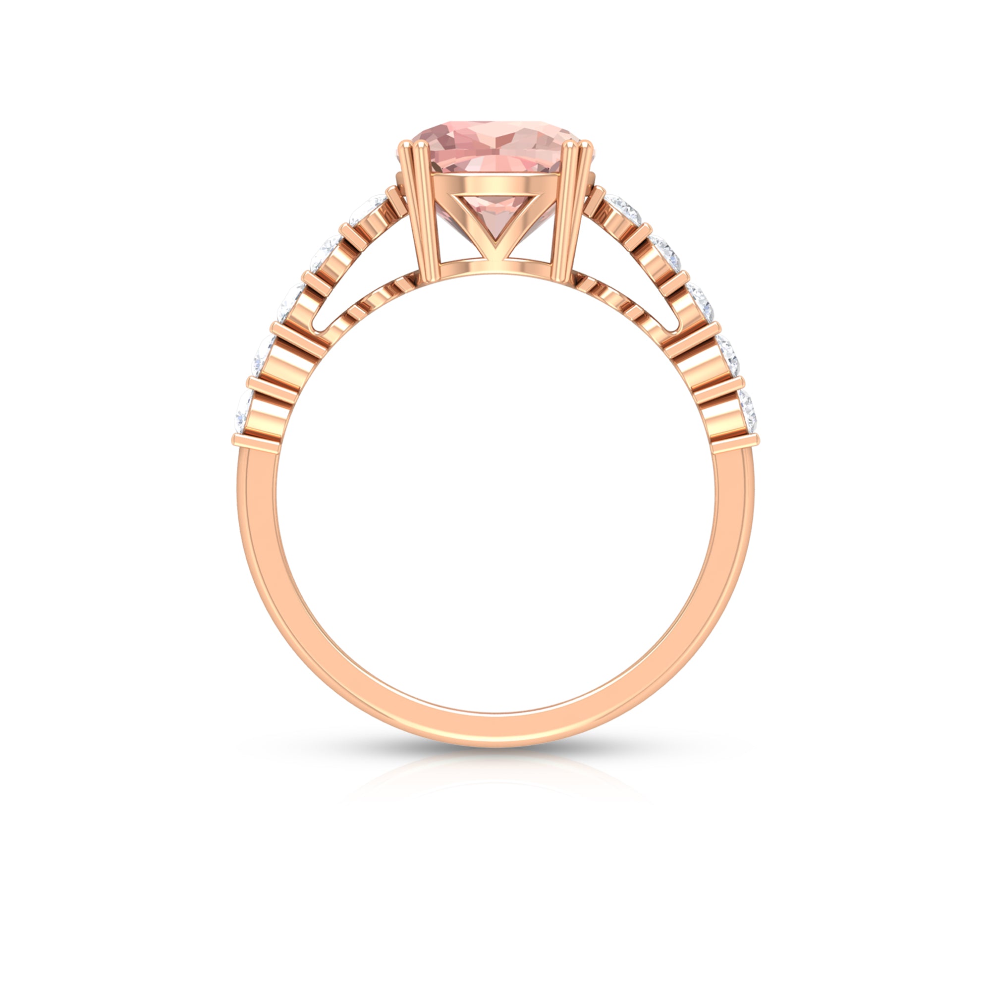 Cushion Morganite Solitaire Engagement Ring with Diamond Morganite - ( AAA ) - Quality - Rosec Jewels