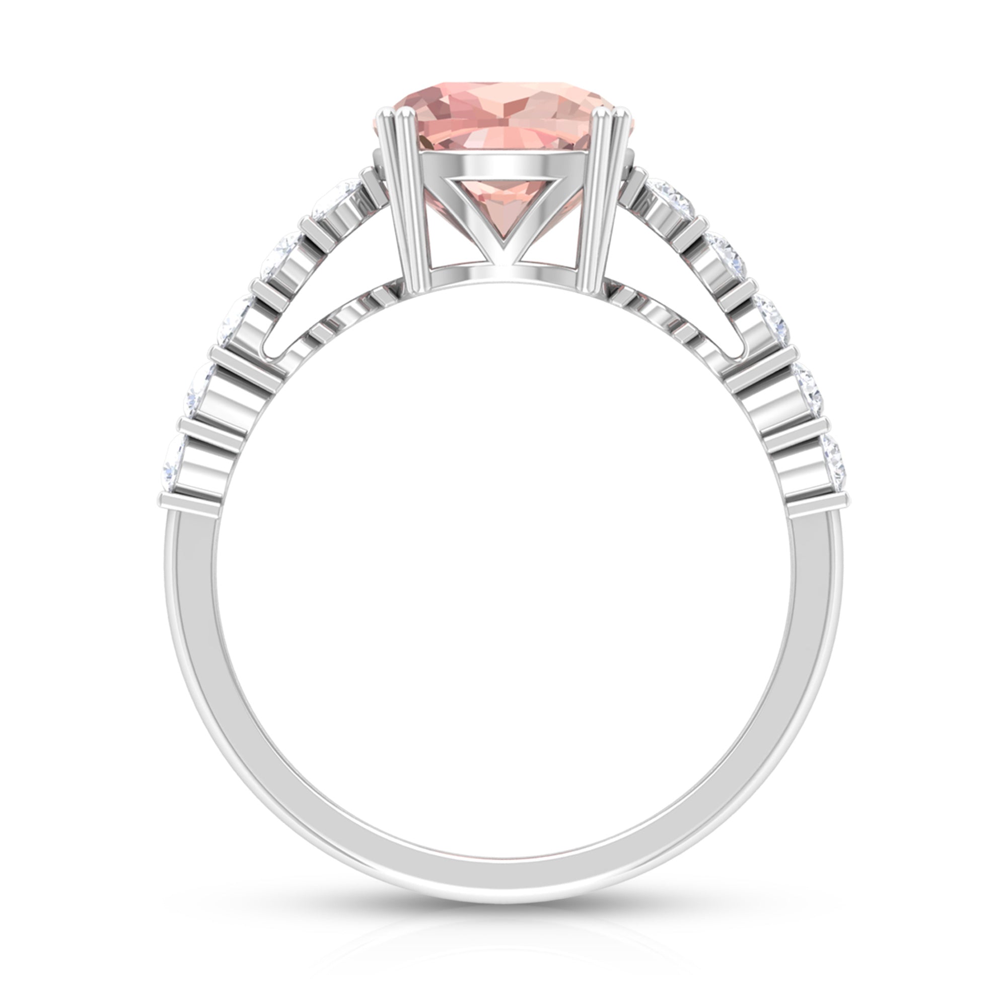 Cushion Morganite Solitaire Engagement Ring with Diamond Morganite - ( AAA ) - Quality - Rosec Jewels