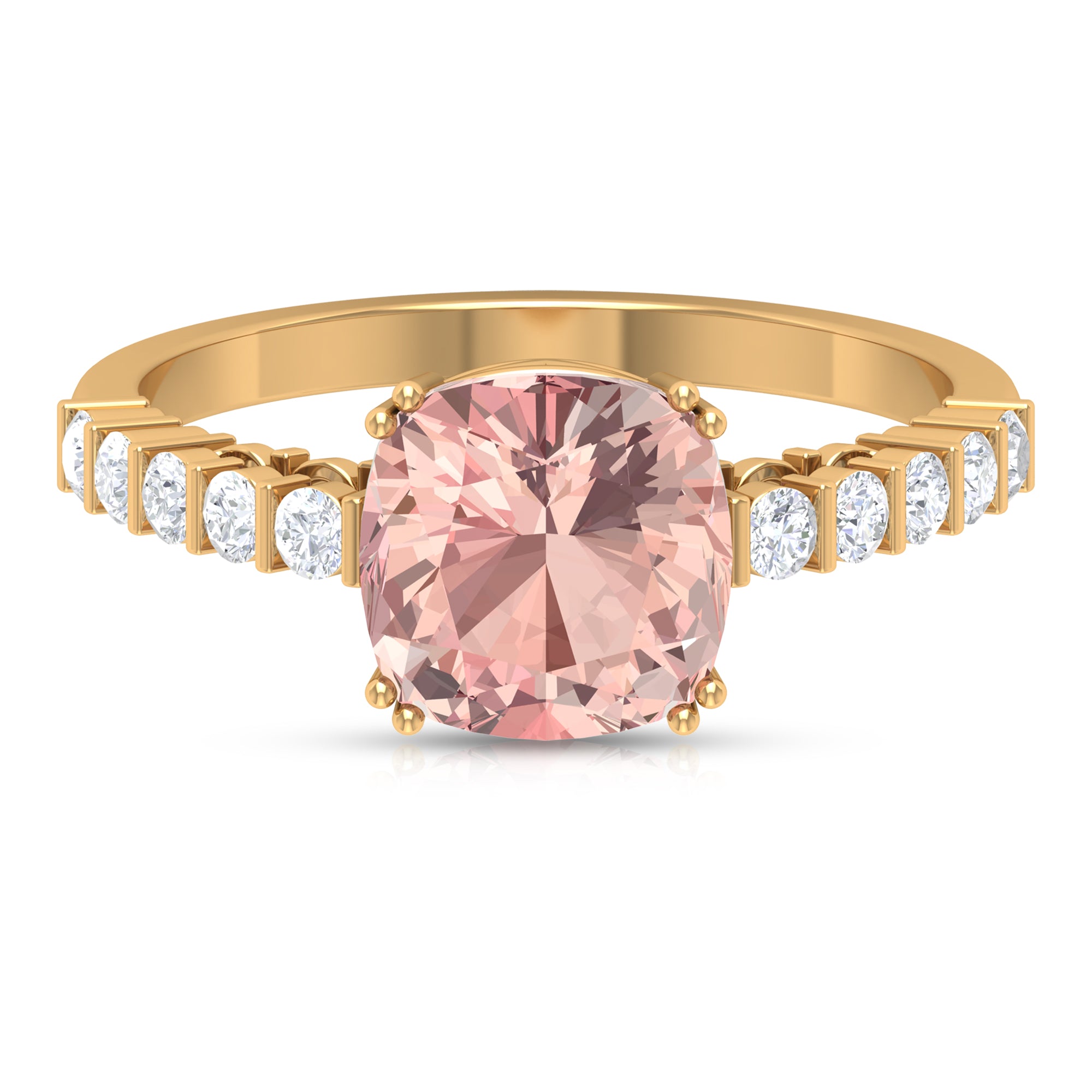 Cushion Morganite Solitaire Engagement Ring with Diamond Morganite - ( AAA ) - Quality - Rosec Jewels