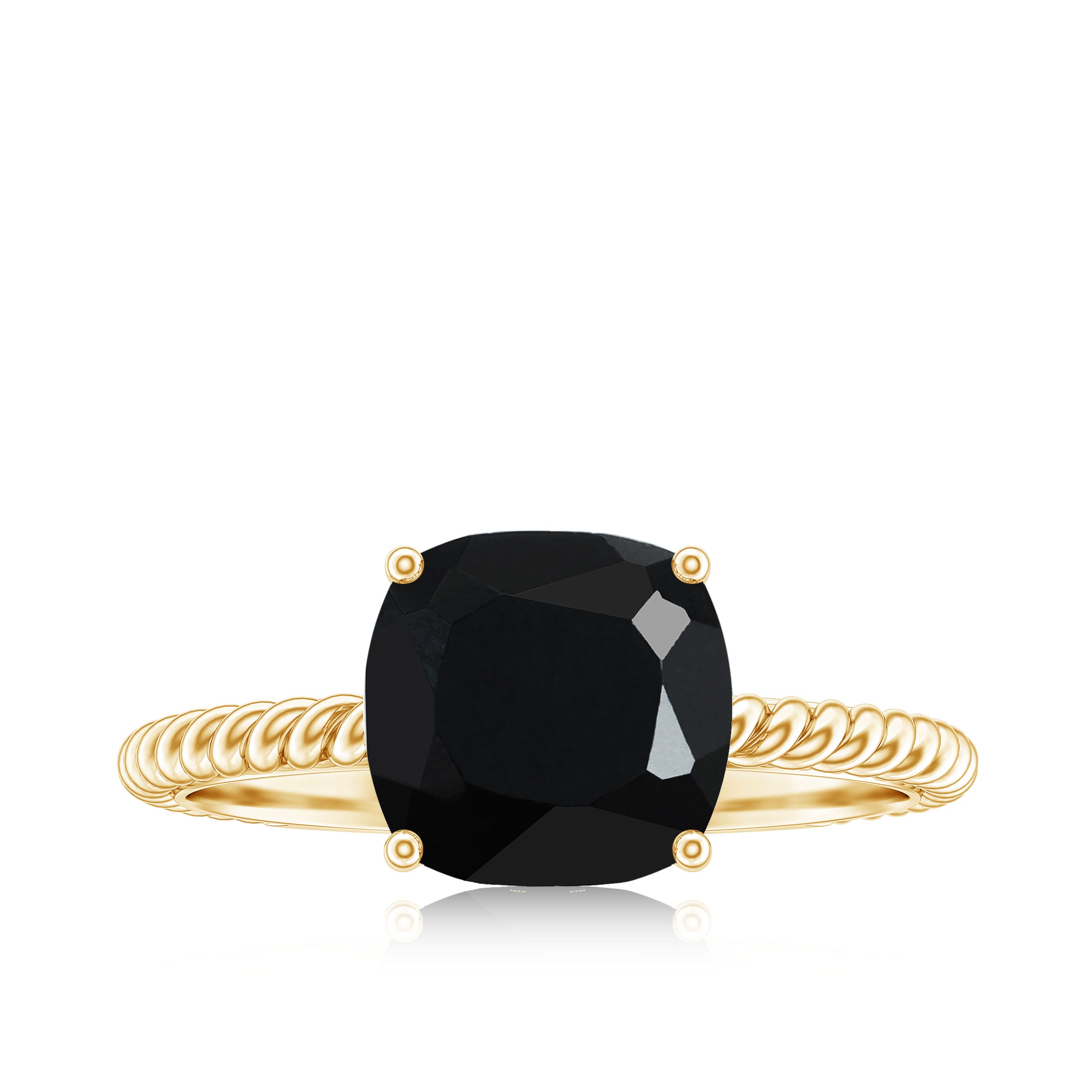 Solitaire Ring with Cushion Cut Created Black Diamond and Surprise Diamond Lab Created Black Diamond - ( AAAA ) - Quality - Rosec Jewels