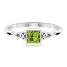 5 MM Princess Cut Peridot Celtic Solitaire Ring in Bezel Setting Peridot - ( AAA ) - Quality - Rosec Jewels