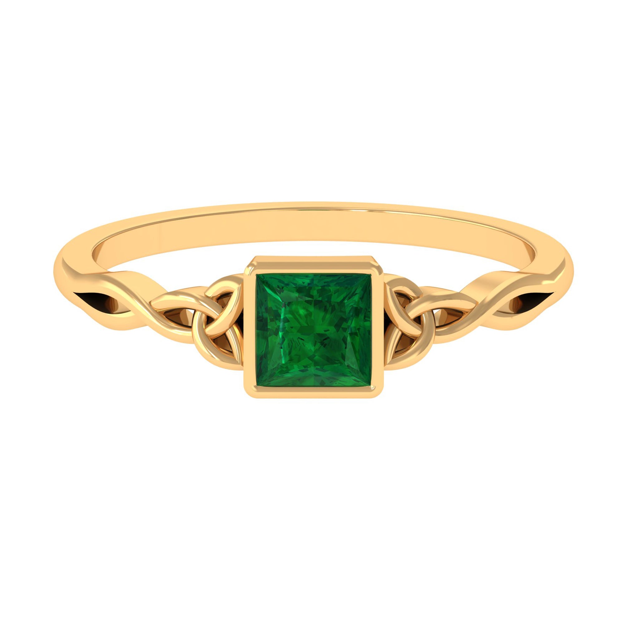 Princess Cut Lab Grown Emerald Solitaire Celtic Ring in Bezel Setting Lab Created Emerald - ( AAAA ) - Quality - Rosec Jewels