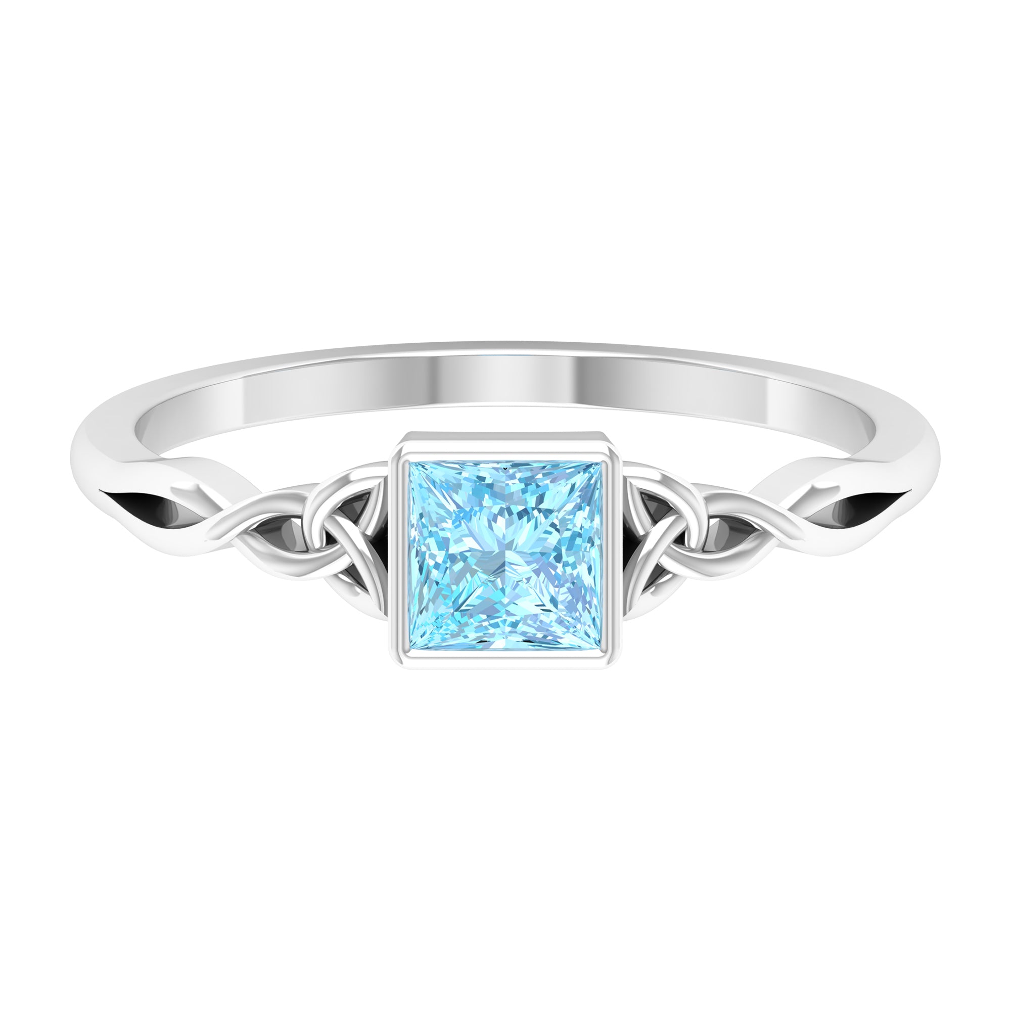 5 MM Princess Cut Aquamarine Celtic Solitaire Promise Ring in Bezel Setting Aquamarine - ( AAA ) - Quality - Rosec Jewels