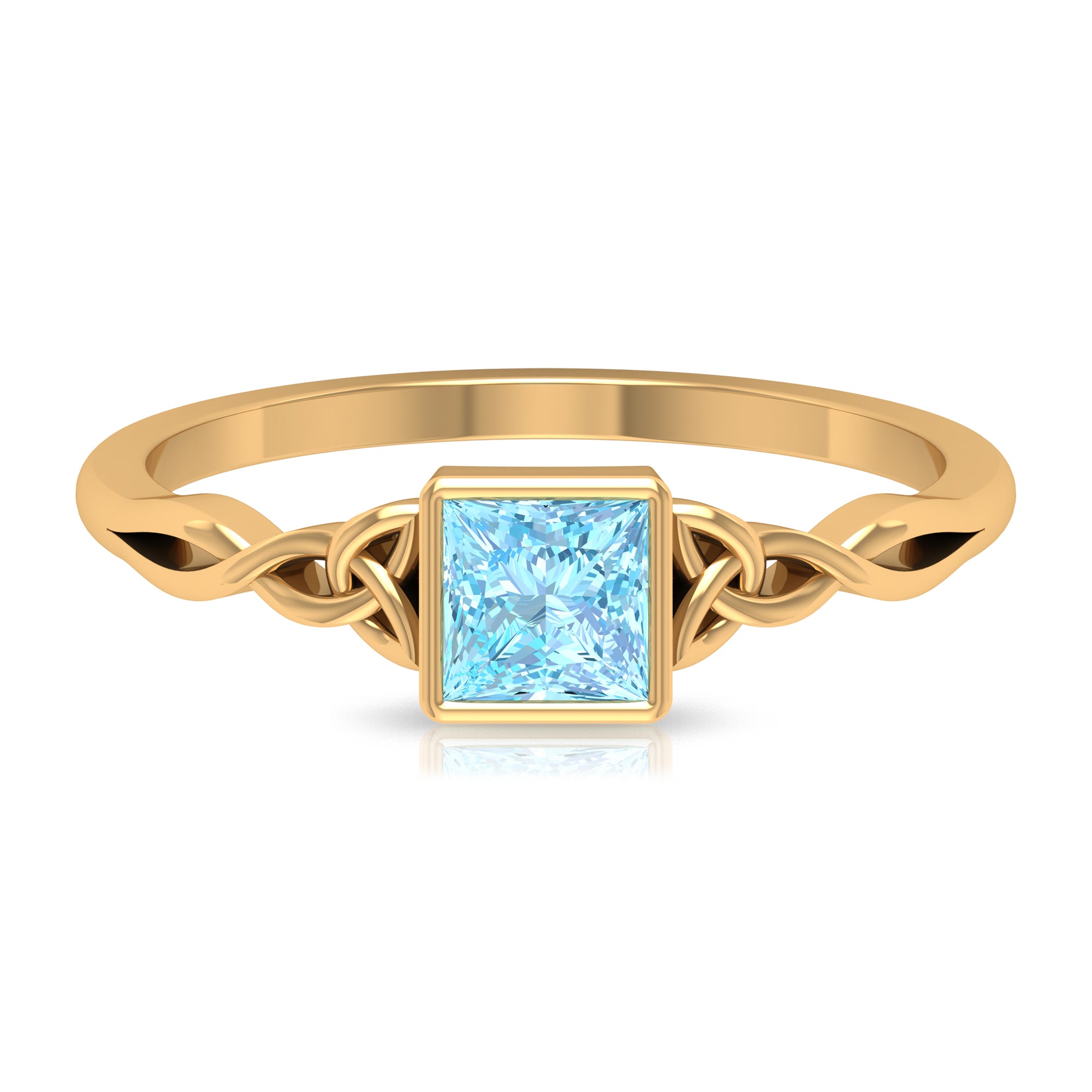 5 MM Princess Cut Aquamarine Celtic Solitaire Promise Ring in Bezel Setting Aquamarine - ( AAA ) - Quality - Rosec Jewels