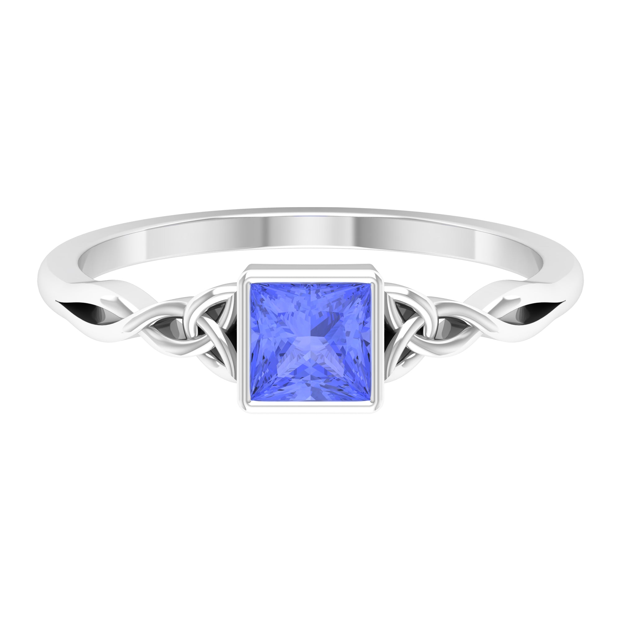 5 MM Princess Cut Tanzanite Solitaire Celtic Ring in Bezel Setting Tanzanite - ( AAA ) - Quality - Rosec Jewels