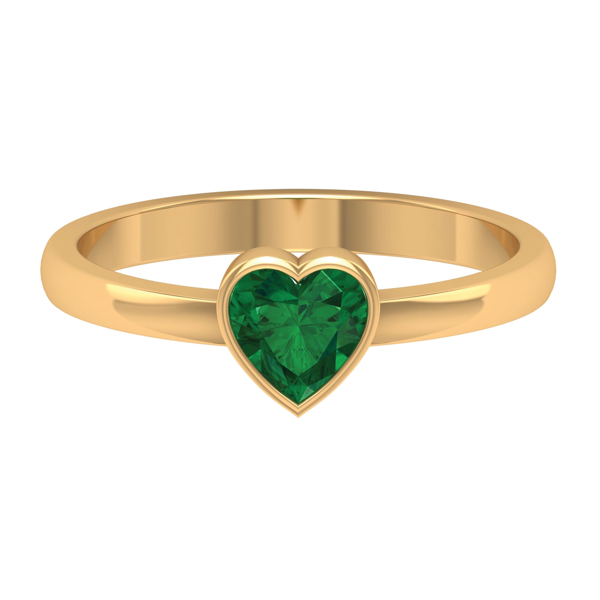 Heart Shape Emerald Solitaire Ring in Bezel Setting Emerald - ( AAA ) - Quality - Rosec Jewels