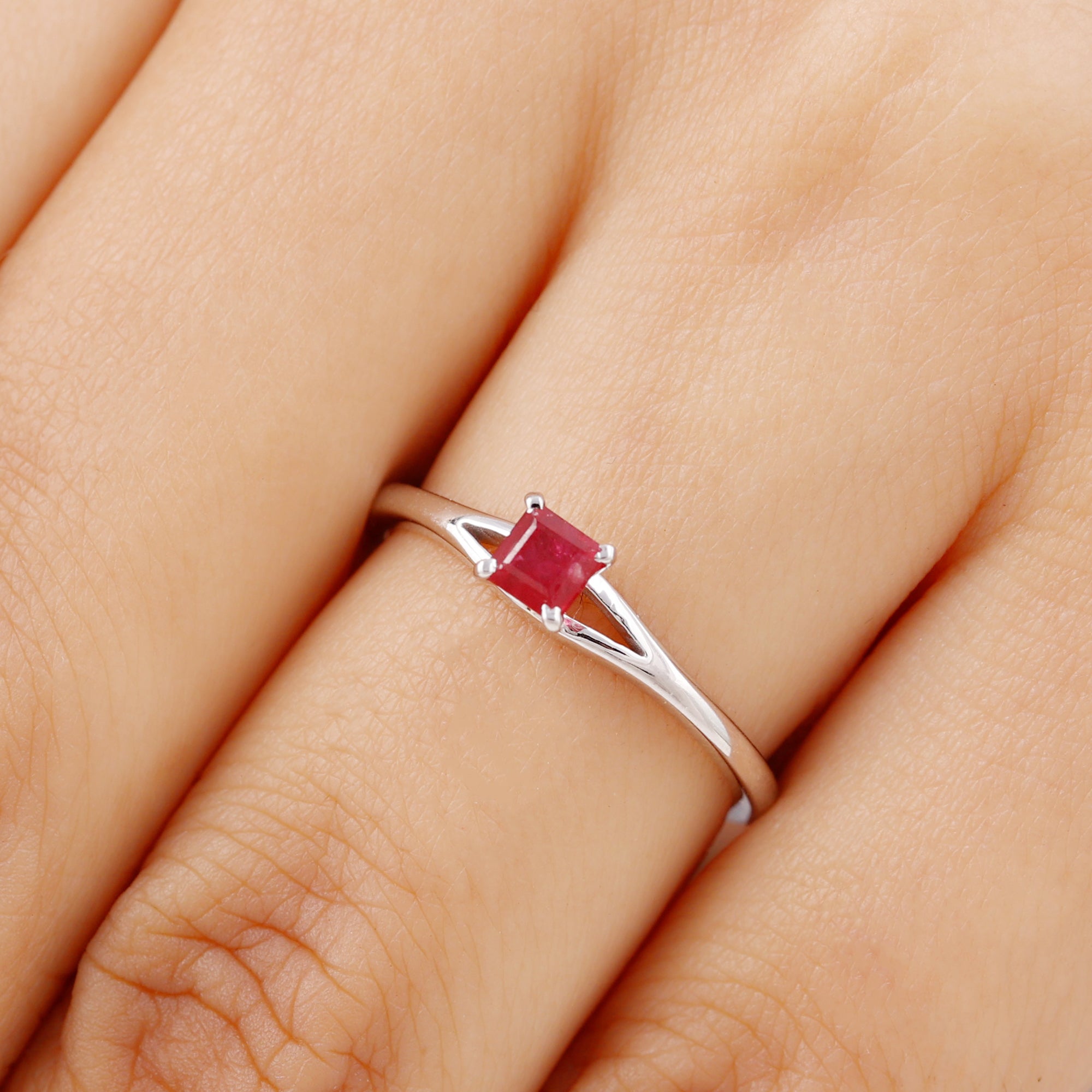 Princess Cut Ruby Solitaire Ring in Split Shank Ruby - ( AAA ) - Quality - Rosec Jewels