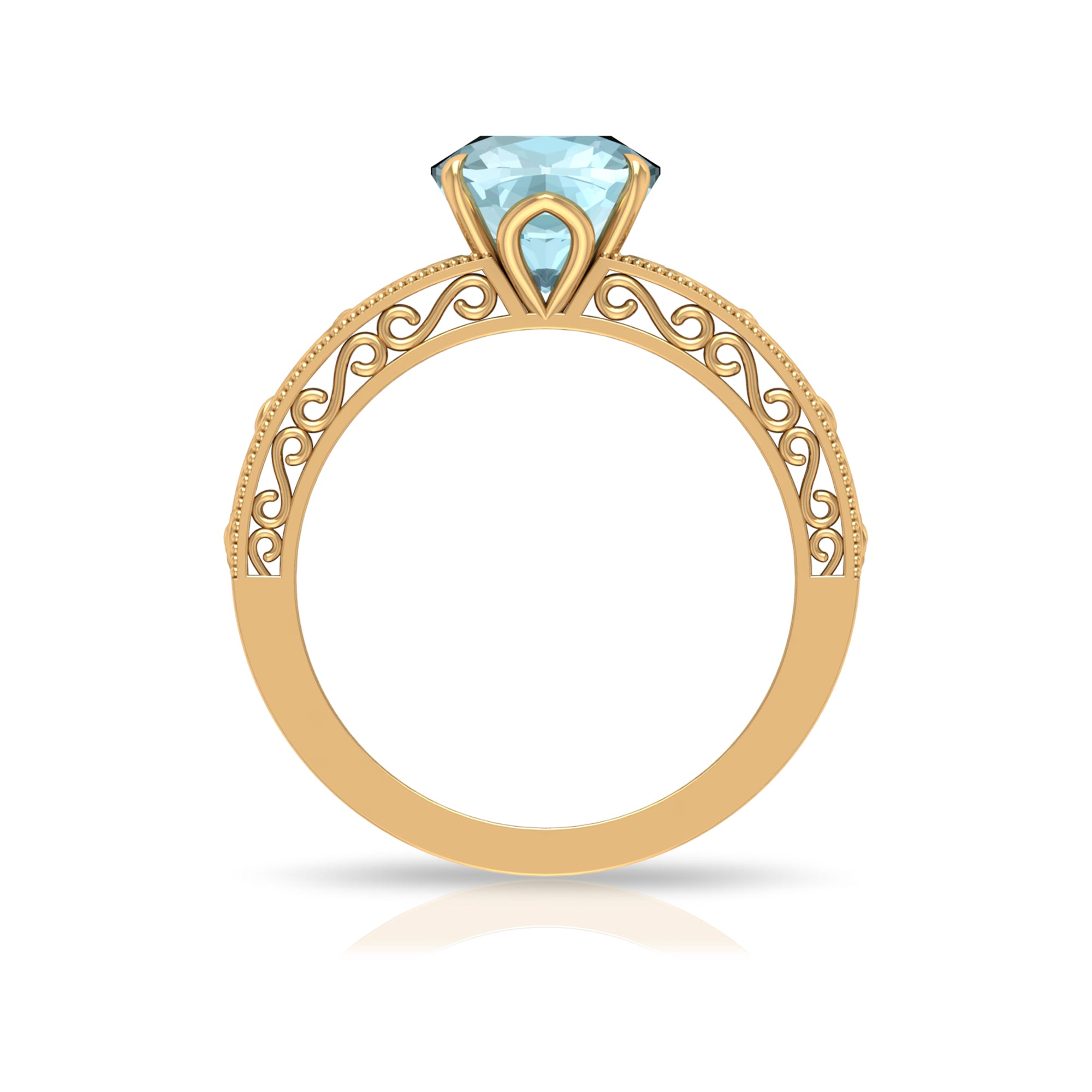 Cushion Cut Solitaire Sky Blue Topaz Filigree Ring in Claw Setting Sky Blue Topaz - ( AAA ) - Quality - Rosec Jewels