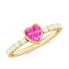 Heart Shape Pink Sapphire Solitaire Ring with Diamond Side Stones Pink Sapphire - ( AAA ) - Quality - Rosec Jewels