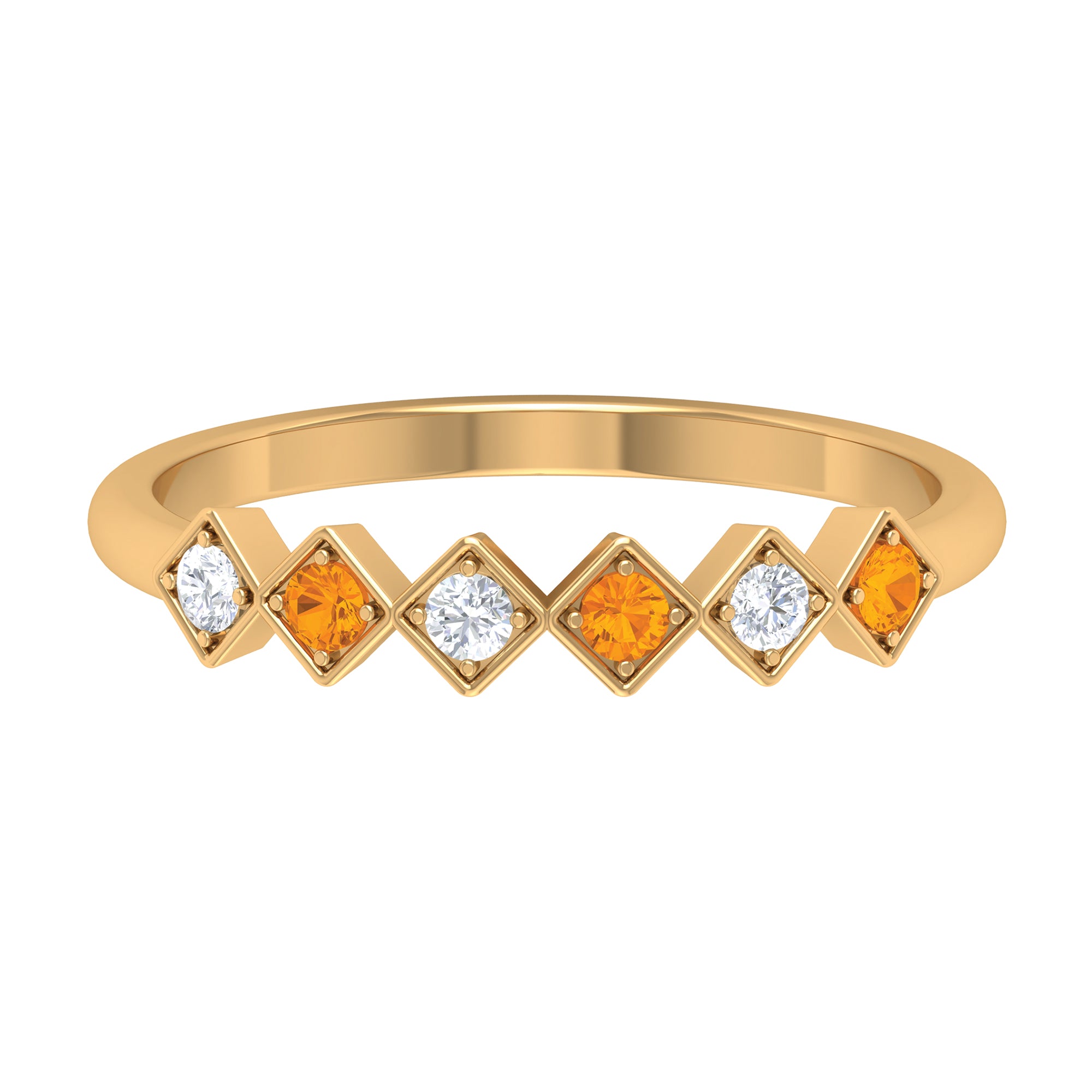 Orange Sapphire and Diamond Geometric Half Eternity Ring Orange Sapphire - ( AAA ) - Quality - Rosec Jewels